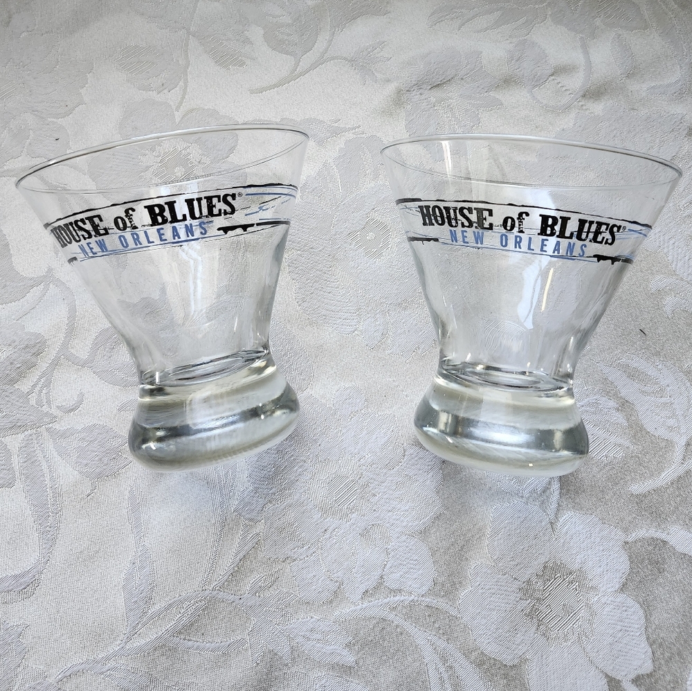 House of Blues‎ New Orleans Blue Black Martini Cosmo Cups Set of 2